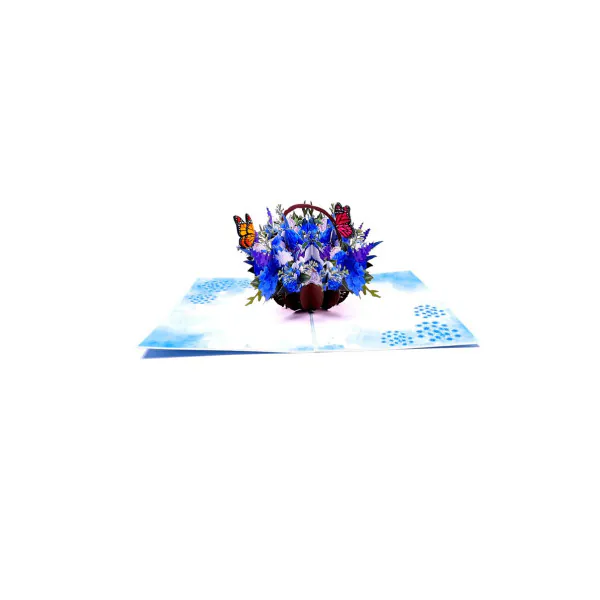 3D Přání -  Hortenzie s motýly - modrá