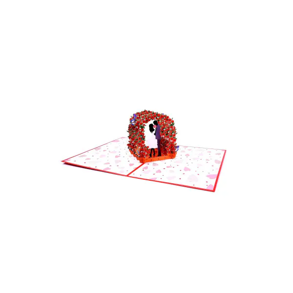 3D Přání -  Zamilovaný pár pod obloukem růží